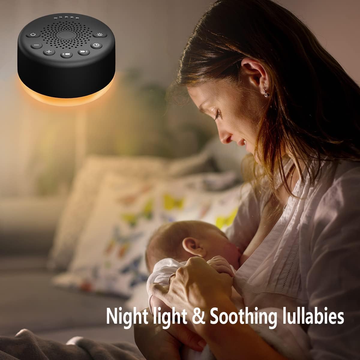 Sound Machine White Noise Machine with 25 Soothing Sounds and Night Lights with Memory Function 32 Levels of Volume and 5 Sleep Timer Powered by AC or USB for Sleeping Relaxation (White)