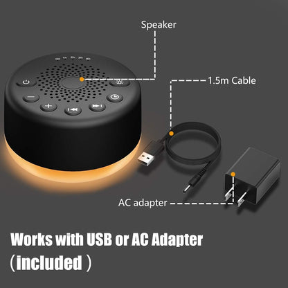 Sound Machine White Noise Machine with 25 Soothing Sounds and Night Lights with Memory Function 32 Levels of Volume and 5 Sleep Timer Powered by AC or USB for Sleeping Relaxation (White)
