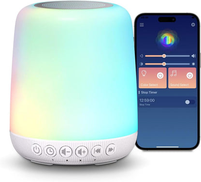 Sound Machine White Noise Machine with 25 Soothing Sounds and Night Lights with Memory Function 32 Levels of Volume and 5 Sleep Timer Powered by AC or USB for Sleeping Relaxation (White)