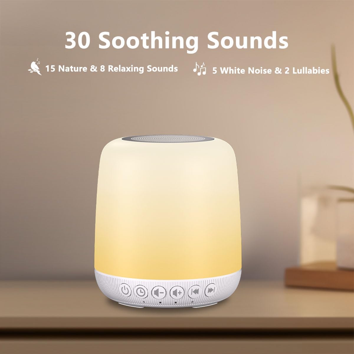 Sound Machine White Noise Machine with 25 Soothing Sounds and Night Lights with Memory Function 32 Levels of Volume and 5 Sleep Timer Powered by AC or USB for Sleeping Relaxation (White)