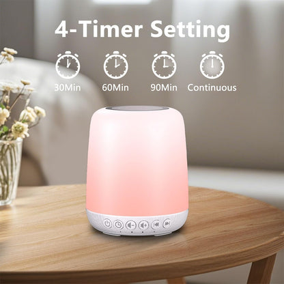 Sound Machine White Noise Machine with 25 Soothing Sounds and Night Lights with Memory Function 32 Levels of Volume and 5 Sleep Timer Powered by AC or USB for Sleeping Relaxation (White)