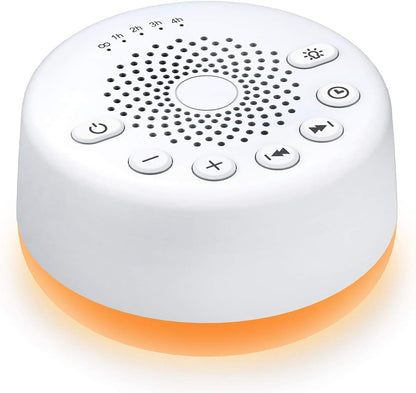 Sound Machine White Noise Machine with 25 Soothing Sounds and Night Lights with Memory Function 32 Levels of Volume and 5 Sleep Timer Powered by AC or USB for Sleeping Relaxation (White)