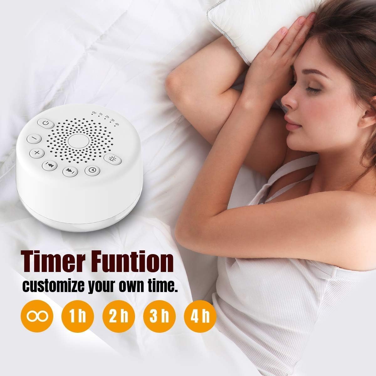 Sound Machine White Noise Machine with 25 Soothing Sounds and Night Lights with Memory Function 32 Levels of Volume and 5 Sleep Timer Powered by AC or USB for Sleeping Relaxation (White)