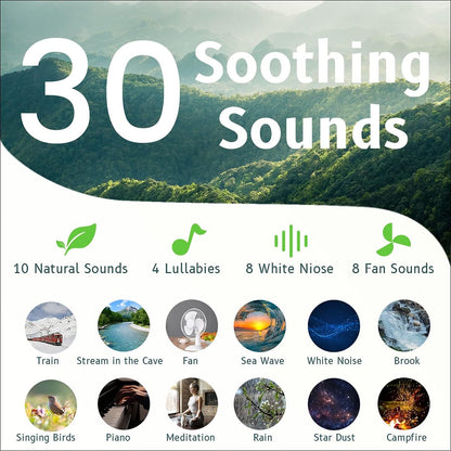 Sound Machine White Noise Machine with 25 Soothing Sounds and Night Lights with Memory Function 32 Levels of Volume and 5 Sleep Timer Powered by AC or USB for Sleeping Relaxation (White)