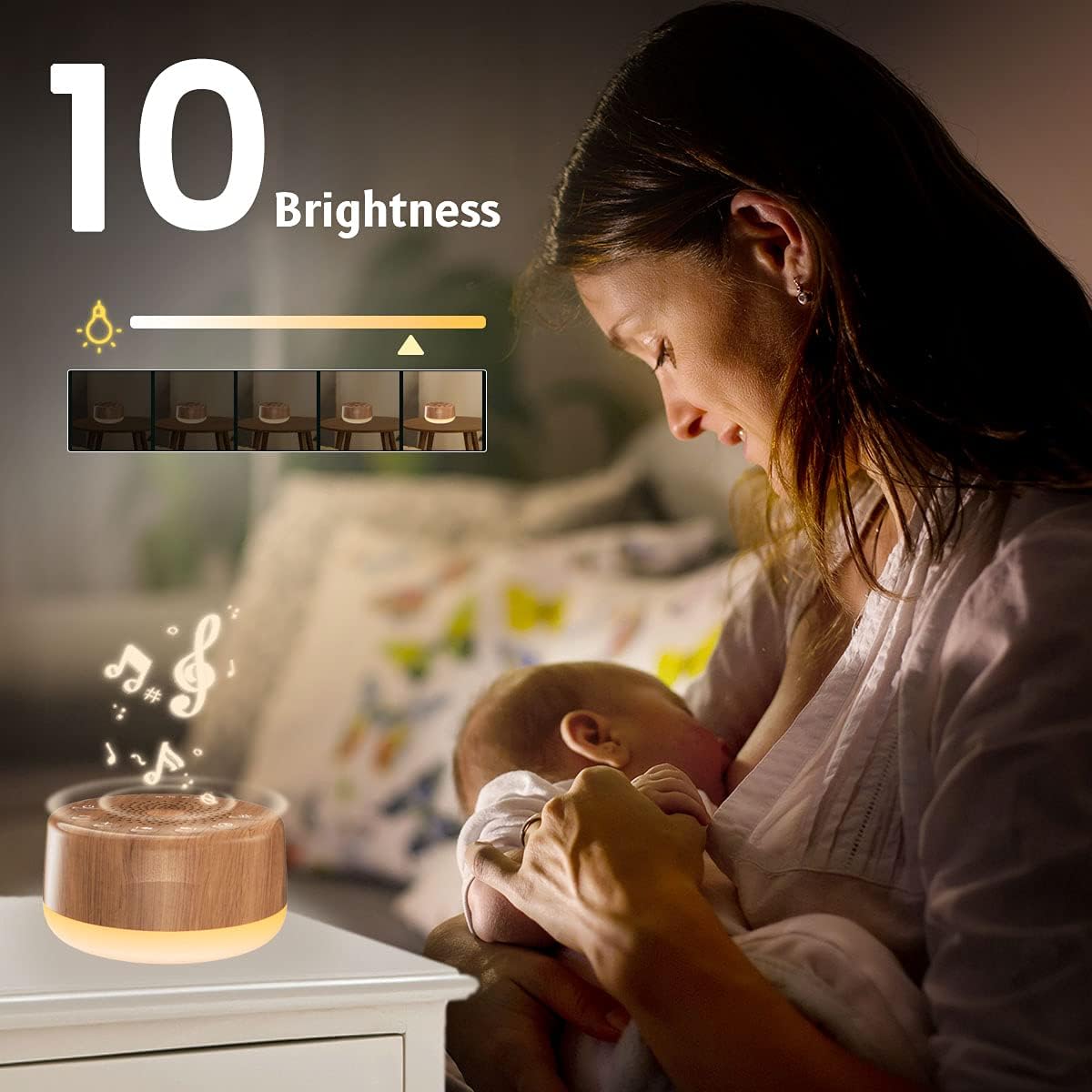 Sound Machine White Noise Machine with 25 Soothing Sounds and Night Lights with Memory Function 32 Levels of Volume and 5 Sleep Timer Powered by AC or USB for Sleeping Relaxation (White)