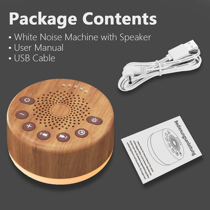 Sound Machine White Noise Machine with 25 Soothing Sounds and Night Lights with Memory Function 32 Levels of Volume and 5 Sleep Timer Powered by AC or USB for Sleeping Relaxation (White)