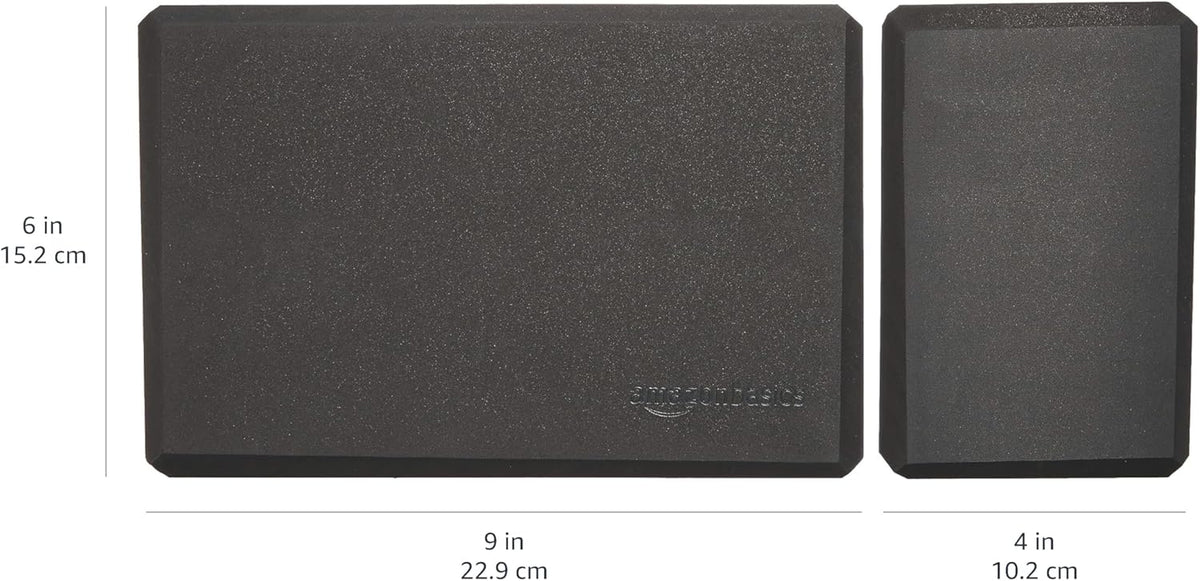 Non-Slip Yoga Blocks, Set of 2, Deepen Poses, 4" x 9" x 6", Black