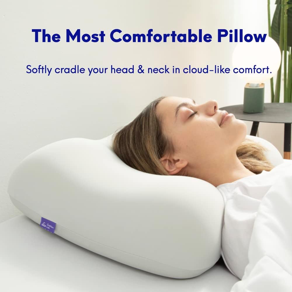 C Deep Sleep Pillow, Patented Ergonomic Contour Design for Side & Back Sleepers, Orthopedic Cervical Shape Gently Cradles Head & Provides Neck Support & Shoulder Pain Relief - Calm Grey
