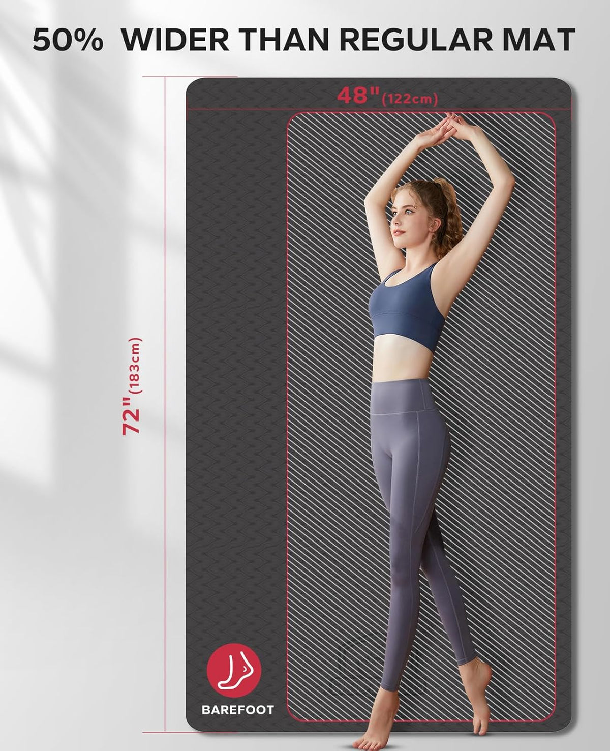 HAPBEAR Extra Large Yoga Mat - 72"x48"x6mm (1/4 inch), Non-Slip, Durable, Thick Wide Exercise Mat for Home Workouts, Yoga, Pilates, Stretching and Cardio Workouts