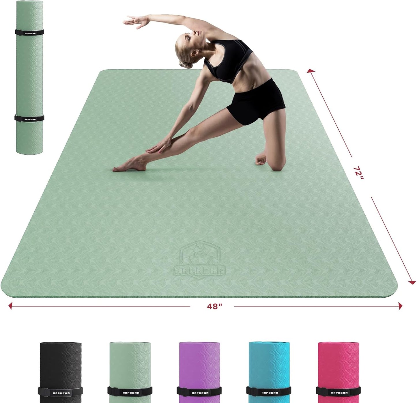 HAPBEAR Extra Large Yoga Mat - 72"x48"x6mm (1/4 inch), Non-Slip, Durable, Thick Wide Exercise Mat for Home Workouts, Yoga, Pilates, Stretching and Cardio Workouts