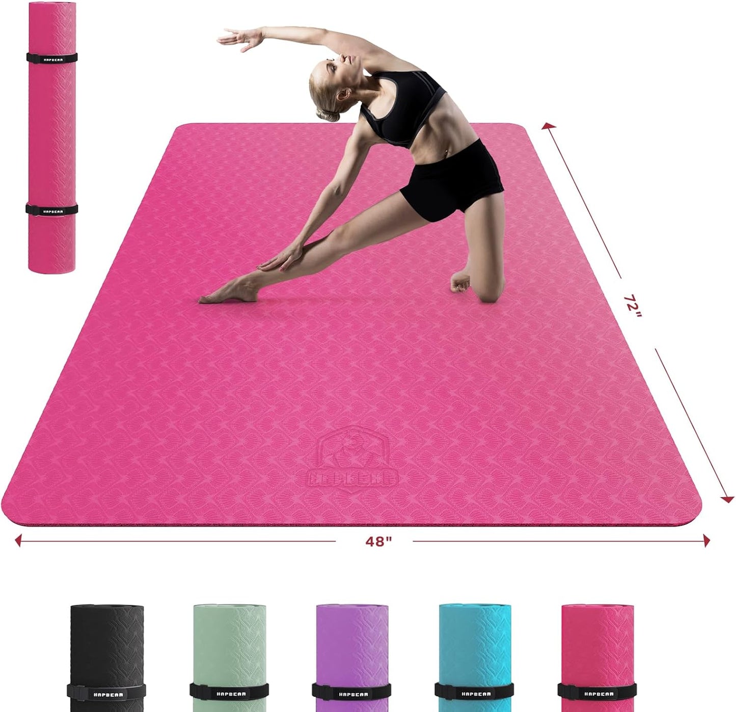 HAPBEAR Extra Large Yoga Mat - 72"x48"x6mm (1/4 inch), Non-Slip, Durable, Thick Wide Exercise Mat for Home Workouts, Yoga, Pilates, Stretching and Cardio Workouts