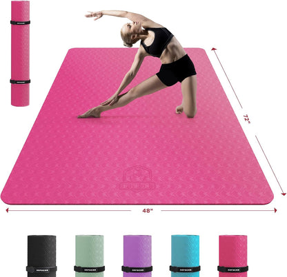 HAPBEAR Extra Large Yoga Mat - 72"x48"x6mm (1/4 inch), Non-Slip, Durable, Thick Wide Exercise Mat for Home Workouts, Yoga, Pilates, Stretching and Cardio Workouts