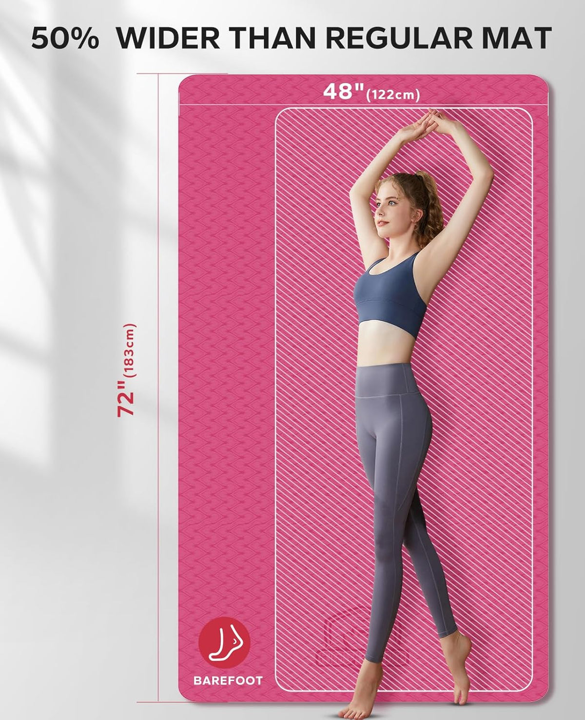 HAPBEAR Extra Large Yoga Mat - 72"x48"x6mm (1/4 inch), Non-Slip, Durable, Thick Wide Exercise Mat for Home Workouts, Yoga, Pilates, Stretching and Cardio Workouts