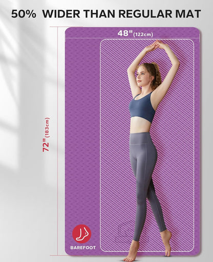 HAPBEAR Extra Large Yoga Mat - 72"x48"x6mm (1/4 inch), Non-Slip, Durable, Thick Wide Exercise Mat for Home Workouts, Yoga, Pilates, Stretching and Cardio Workouts