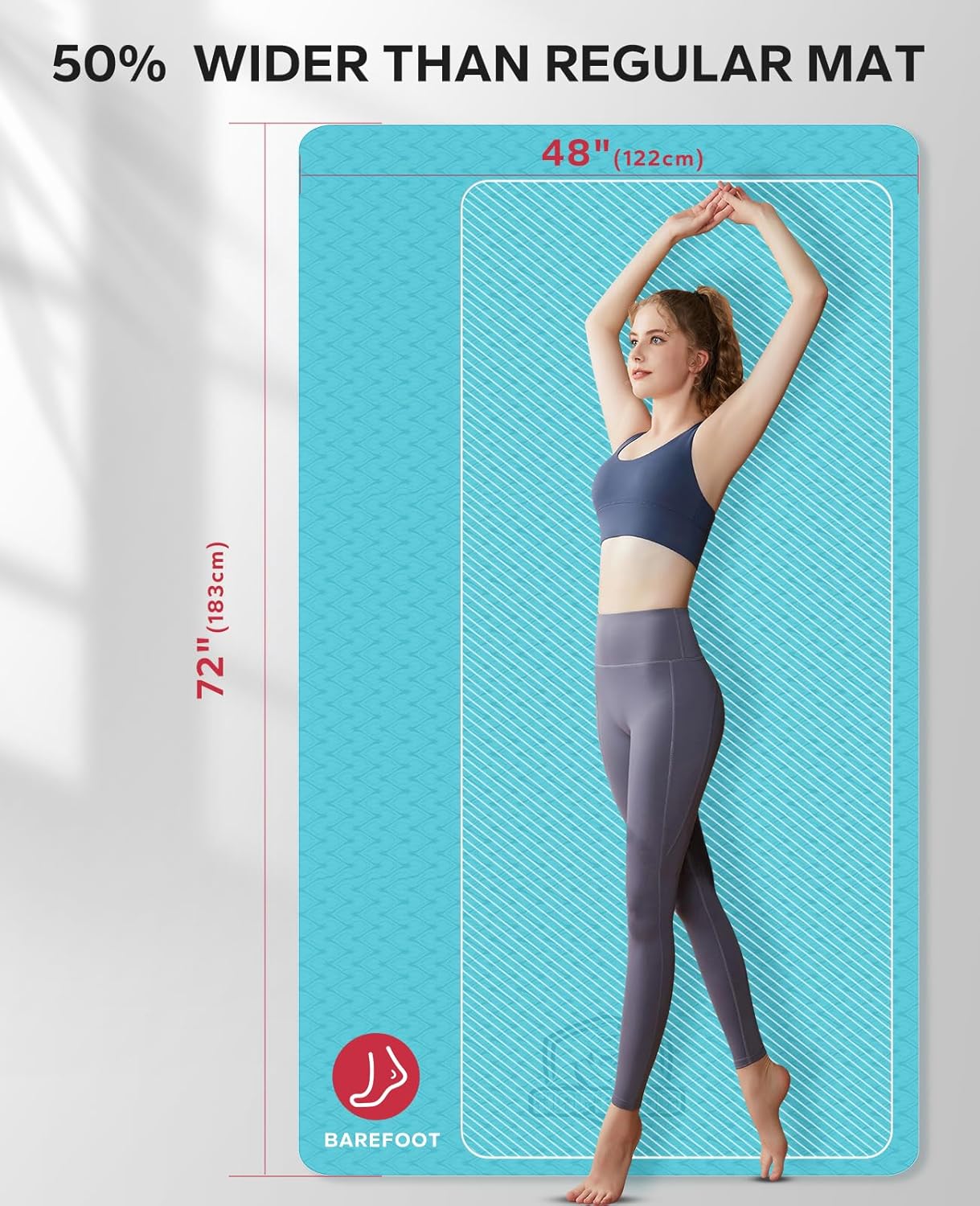 HAPBEAR Extra Large Yoga Mat - 72"x48"x6mm (1/4 inch), Non-Slip, Durable, Thick Wide Exercise Mat for Home Workouts, Yoga, Pilates, Stretching and Cardio Workouts