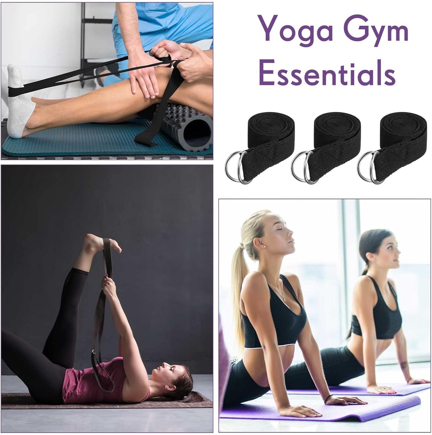 Yoga Strap for Stretching Bulk 6ft Exercise Stretch Band with Metal D Ring Adjustable Pilates Non Elastic Yoga Belt for Women Men Physical Fitness Gym Workout Dance