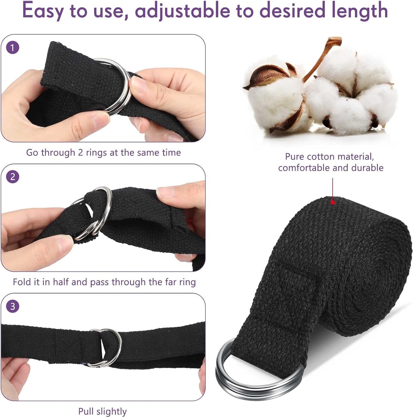 Yoga Strap for Stretching Bulk 6ft Exercise Stretch Band with Metal D Ring Adjustable Pilates Non Elastic Yoga Belt for Women Men Physical Fitness Gym Workout Dance