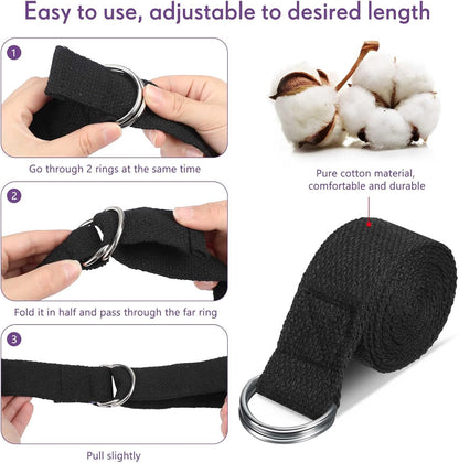 Yoga Strap for Stretching Bulk 6ft Exercise Stretch Band with Metal D Ring Adjustable Pilates Non Elastic Yoga Belt for Women Men Physical Fitness Gym Workout Dance