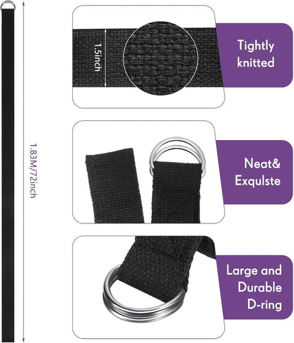 Yoga Strap for Stretching Bulk 6ft Exercise Stretch Band with Metal D Ring Adjustable Pilates Non Elastic Yoga Belt for Women Men Physical Fitness Gym Workout Dance
