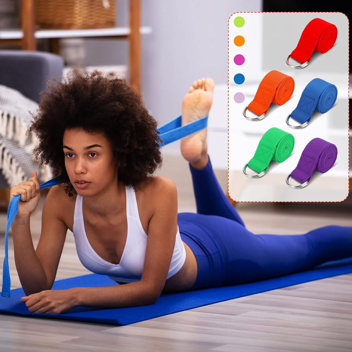 Yoga Strap for Stretching Bulk 6ft Exercise Stretch Band with Metal D Ring Adjustable Pilates Non Elastic Yoga Belt for Women Men Physical Fitness Gym Workout Dance