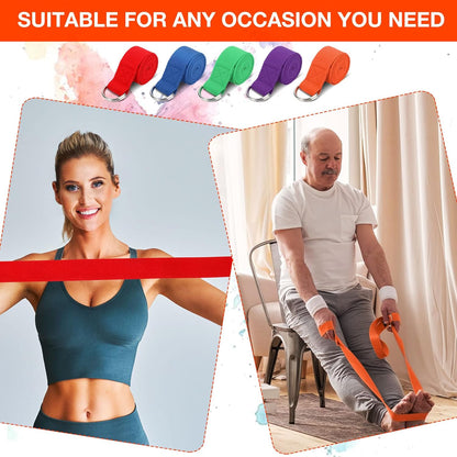 Yoga Strap for Stretching Bulk 6ft Exercise Stretch Band with Metal D Ring Adjustable Pilates Non Elastic Yoga Belt for Women Men Physical Fitness Gym Workout Dance