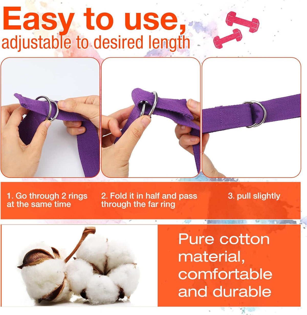 Yoga Strap for Stretching Bulk 6ft Exercise Stretch Band with Metal D Ring Adjustable Pilates Non Elastic Yoga Belt for Women Men Physical Fitness Gym Workout Dance