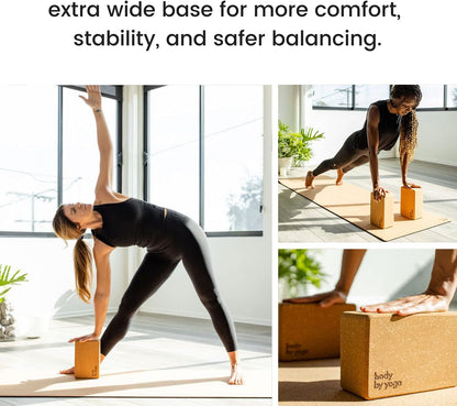 Cork Yoga Blocks 2 Pack – High Density Non Slip with Select Cork Grain for Chip-Resistant Durability | Extra Thick 4” for Support & Stability | Natural, Smooth, and Crumble Free
