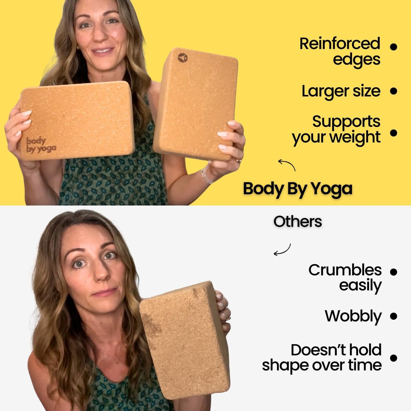 Cork Yoga Blocks 2 Pack – High Density Non Slip with Select Cork Grain for Chip-Resistant Durability | Extra Thick 4” for Support & Stability | Natural, Smooth, and Crumble Free