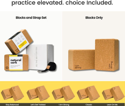 Cork Yoga Blocks 2 Pack – High Density Non Slip with Select Cork Grain for Chip-Resistant Durability | Extra Thick 4” for Support & Stability | Natural, Smooth, and Crumble Free