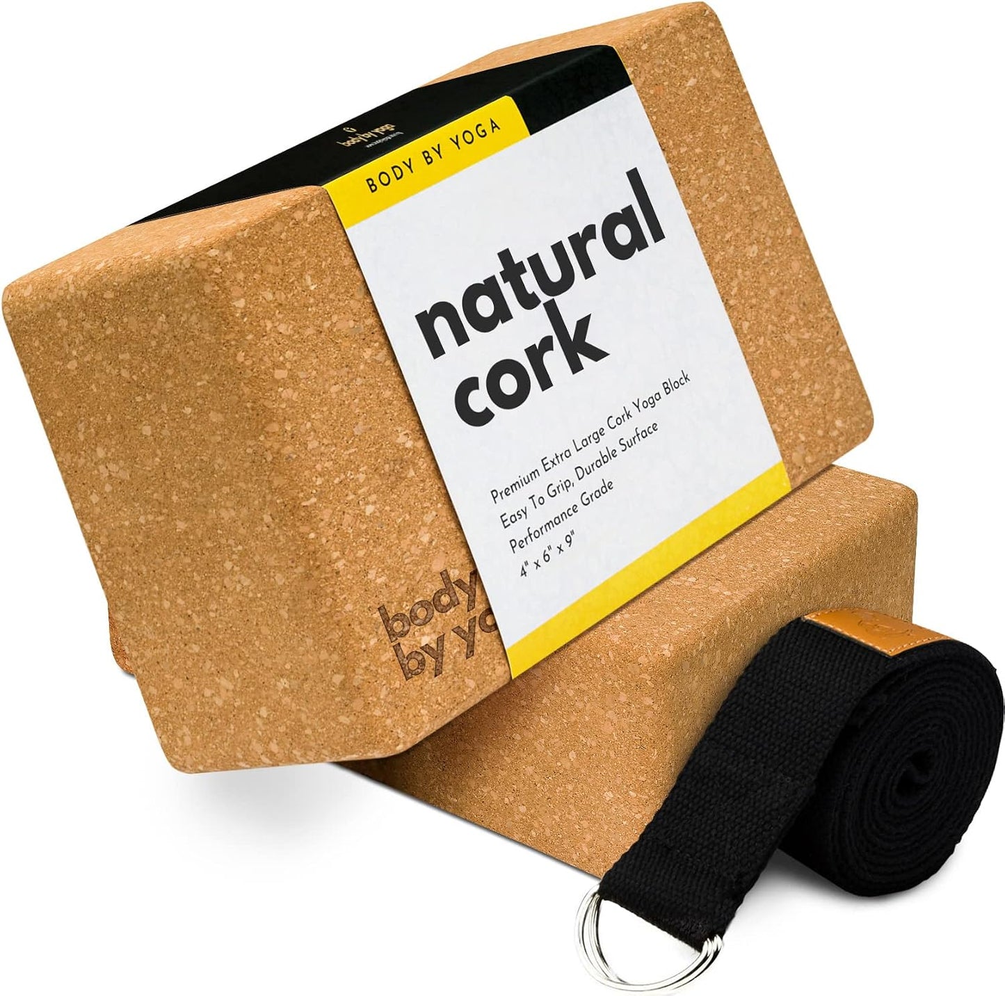 Cork Yoga Blocks 2 Pack – High Density Non Slip with Select Cork Grain for Chip-Resistant Durability | Extra Thick 4” for Support & Stability | Natural, Smooth, and Crumble Free