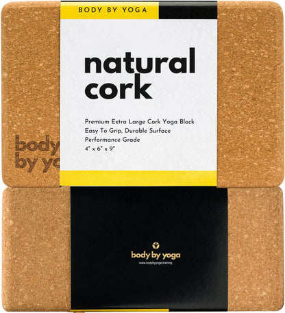 Cork Yoga Blocks 2 Pack – High Density Non Slip with Select Cork Grain for Chip-Resistant Durability | Extra Thick 4” for Support & Stability | Natural, Smooth, and Crumble Free