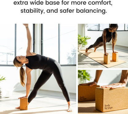 Cork Yoga Blocks 2 Pack – High Density Non Slip with Select Cork Grain for Chip-Resistant Durability | Extra Thick 4” for Support & Stability | Natural, Smooth, and Crumble Free