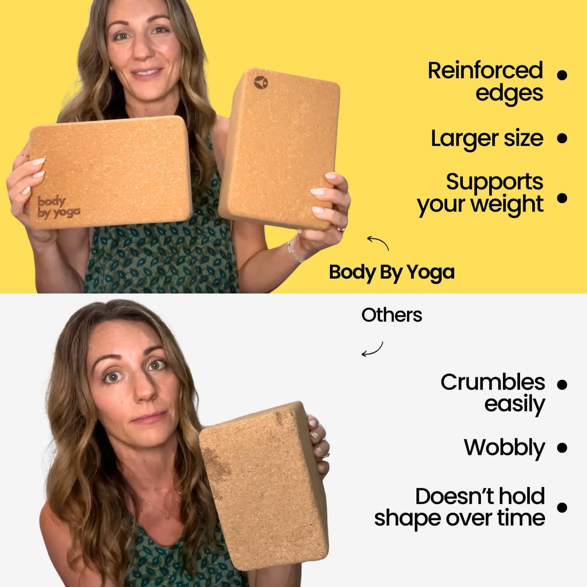 Cork Yoga Blocks 2 Pack – High Density Non Slip with Select Cork Grain for Chip-Resistant Durability | Extra Thick 4” for Support & Stability | Natural, Smooth, and Crumble Free