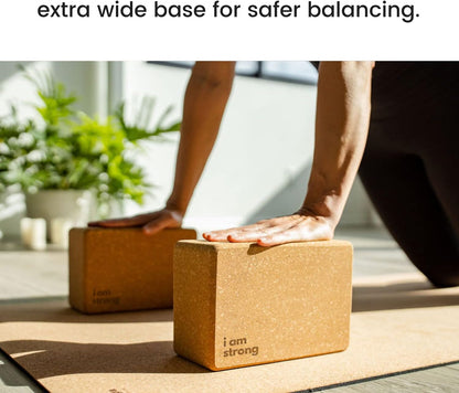 Cork Yoga Blocks 2 Pack – High Density Non Slip with Select Cork Grain for Chip-Resistant Durability | Extra Thick 4” for Support & Stability | Natural, Smooth, and Crumble Free