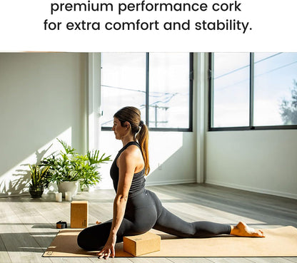 Cork Yoga Blocks 2 Pack – High Density Non Slip with Select Cork Grain for Chip-Resistant Durability | Extra Thick 4” for Support & Stability | Natural, Smooth, and Crumble Free