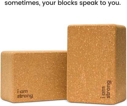 Cork Yoga Blocks 2 Pack – High Density Non Slip with Select Cork Grain for Chip-Resistant Durability | Extra Thick 4” for Support & Stability | Natural, Smooth, and Crumble Free