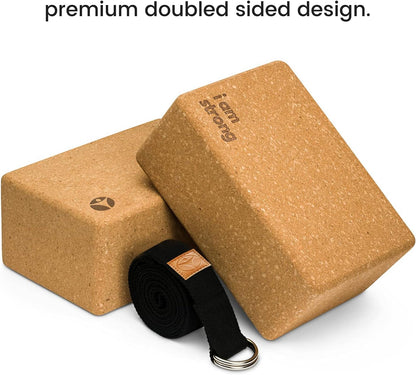 Cork Yoga Blocks 2 Pack – High Density Non Slip with Select Cork Grain for Chip-Resistant Durability | Extra Thick 4” for Support & Stability | Natural, Smooth, and Crumble Free