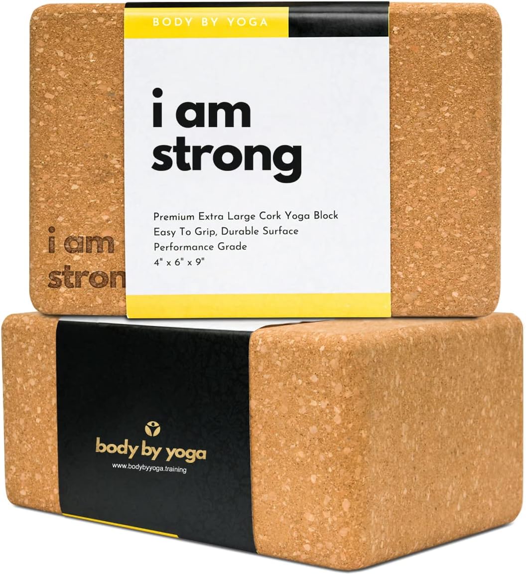 Cork Yoga Blocks 2 Pack – High Density Non Slip with Select Cork Grain for Chip-Resistant Durability | Extra Thick 4” for Support & Stability | Natural, Smooth, and Crumble Free
