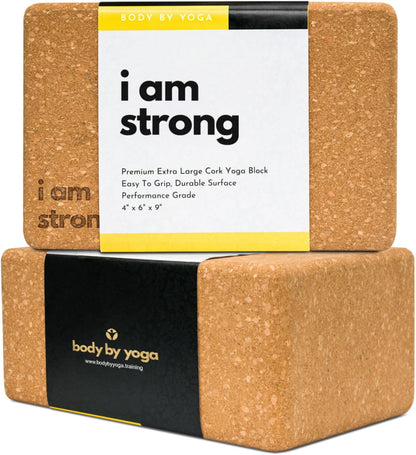 Cork Yoga Blocks 2 Pack – High Density Non Slip with Select Cork Grain for Chip-Resistant Durability | Extra Thick 4” for Support & Stability | Natural, Smooth, and Crumble Free