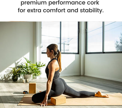 Cork Yoga Blocks 2 Pack – High Density Non Slip with Select Cork Grain for Chip-Resistant Durability | Extra Thick 4” for Support & Stability | Natural, Smooth, and Crumble Free
