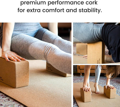 Cork Yoga Blocks 2 Pack – High Density Non Slip with Select Cork Grain for Chip-Resistant Durability | Extra Thick 4” for Support & Stability | Natural, Smooth, and Crumble Free
