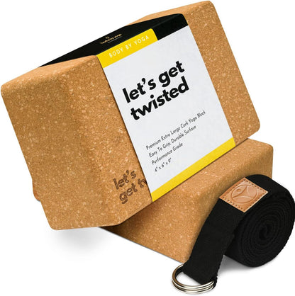 Cork Yoga Blocks 2 Pack – High Density Non Slip with Select Cork Grain for Chip-Resistant Durability | Extra Thick 4” for Support & Stability | Natural, Smooth, and Crumble Free