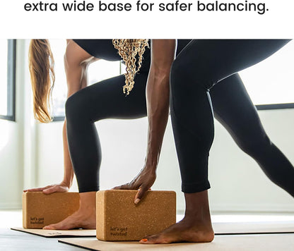 Cork Yoga Blocks 2 Pack – High Density Non Slip with Select Cork Grain for Chip-Resistant Durability | Extra Thick 4” for Support & Stability | Natural, Smooth, and Crumble Free