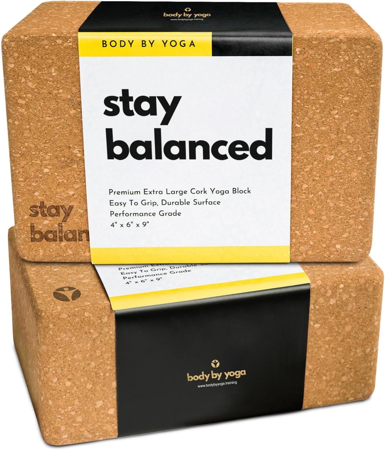 Cork Yoga Blocks 2 Pack – High Density Non Slip with Select Cork Grain for Chip-Resistant Durability | Extra Thick 4” for Support & Stability | Natural, Smooth, and Crumble Free