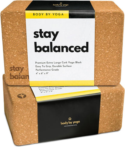 Cork Yoga Blocks 2 Pack – High Density Non Slip with Select Cork Grain for Chip-Resistant Durability | Extra Thick 4” for Support & Stability | Natural, Smooth, and Crumble Free