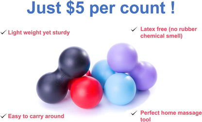 Peanut Massage Ball Roller, Double Lacrosse Ball, Acupoint Myofascial Release Muscle Knot Relaxer Mobility Trigger Point for Physical Therapy Self Deep Tissue Manual Massager Equipment Tool Set