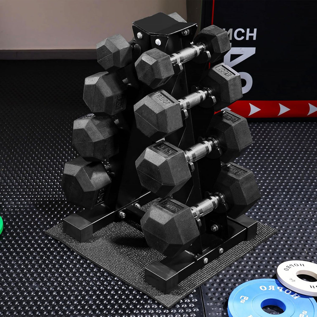 Rubber Coated Hex Dumbbell Set with Storage Rack, 100/150/200/550 LB Hand Weight Set with Anti-Slip Grip for Home Gym