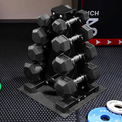 Rubber Coated Hex Dumbbell Set with Storage Rack, 100/150/200/550 LB Hand Weight Set with Anti-Slip Grip for Home Gym