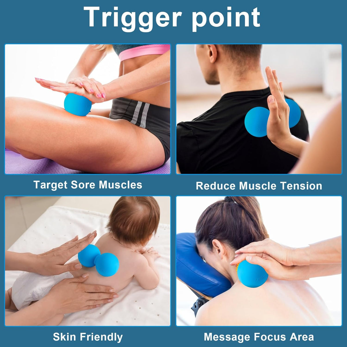 Peanut Massage Ball-Double Lacrosse Massage Ball, Mobility Ball for Myofascial Release,Yoga Therapy,Trigger Point Therapy,Muscle Knots and Acupoint Massage (Blue Firm Ball)