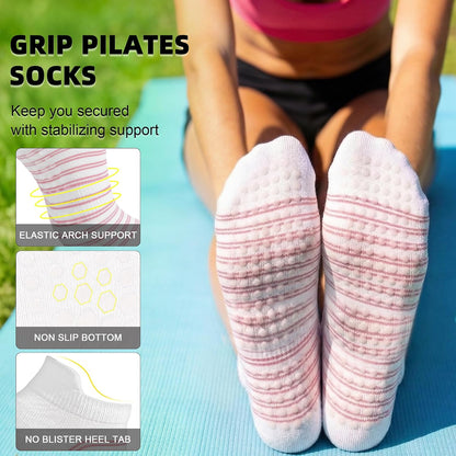 Pilates Socks for Women Non Slip Grip Socks for Yoga, Barre, Hospital, Barefoot Grippy Yoga Sock Womens Gifts 4 Pairs